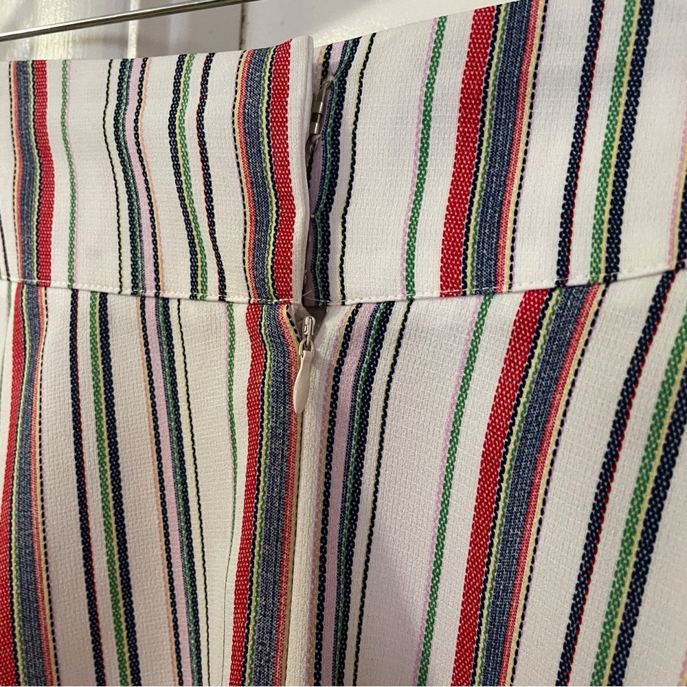 💜 Unique Vintage | Cream & Multicolor Striped Pencil Flare Skirt 2X